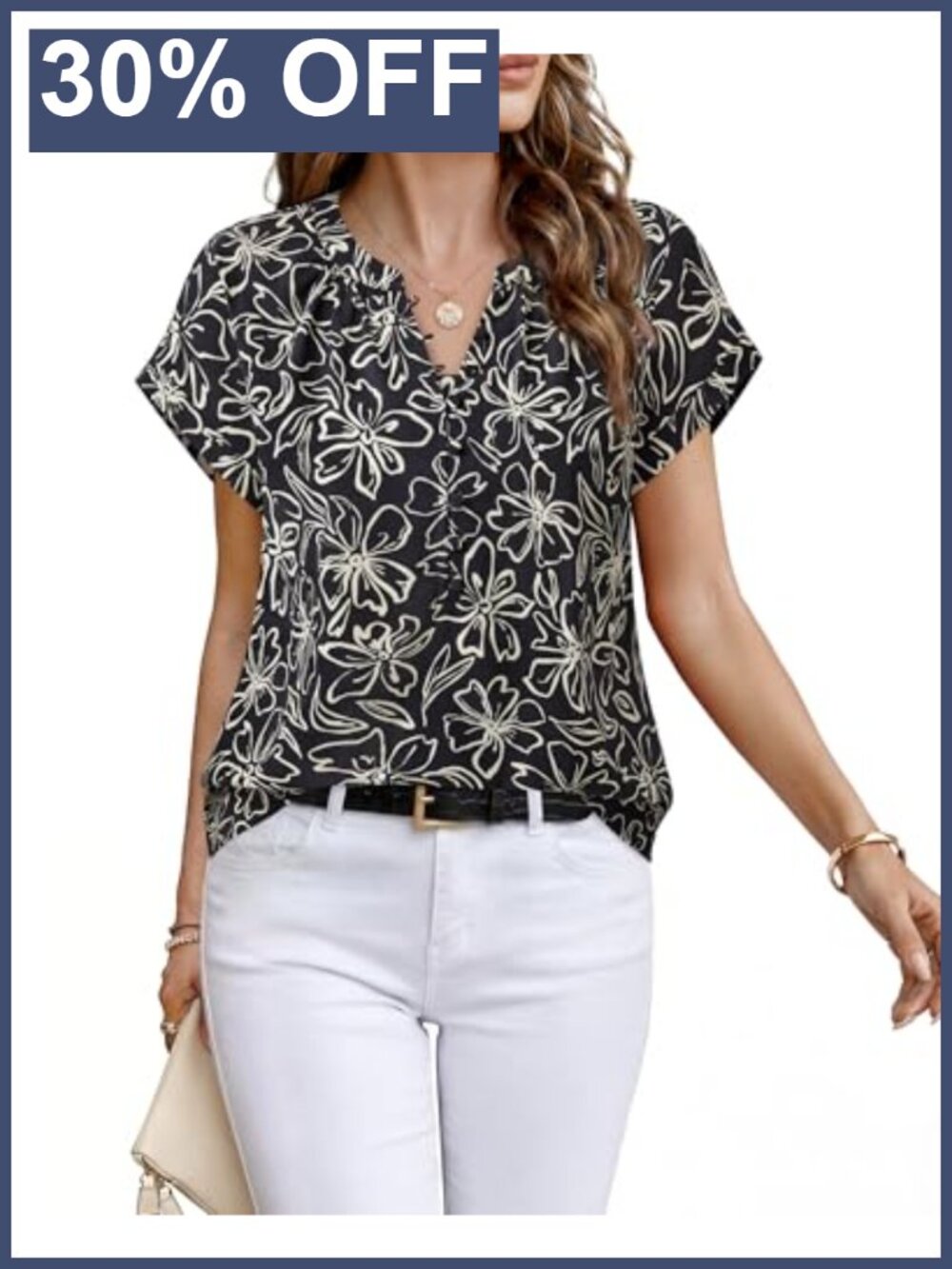 Women's Short Sleeve Chiffon Button Down Blouse V-Neck Office Work Shirt